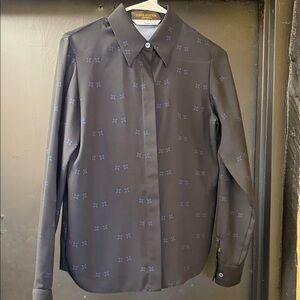 Louis Vuitton Black Button-Down Shirt with Navy Monogram Accents